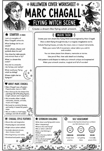 Halloween Cover Worksheet – Marc Chagall Flying Witch Scene