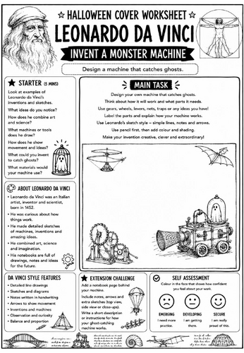 Halloween Cover Worksheet – Leonardo da Vinci Invent a Monster Machine