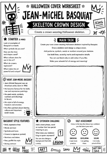 Halloween Cover Worksheet – Jean-Michel Basquiat Skeleton Crown Design