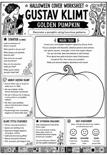 Halloween Cover Worksheet – Gustav Klimt Golden Pumpkin