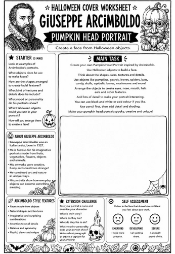 Halloween Cover Worksheet – Giuseppe Arcimboldo Pumpkin Head Portrait