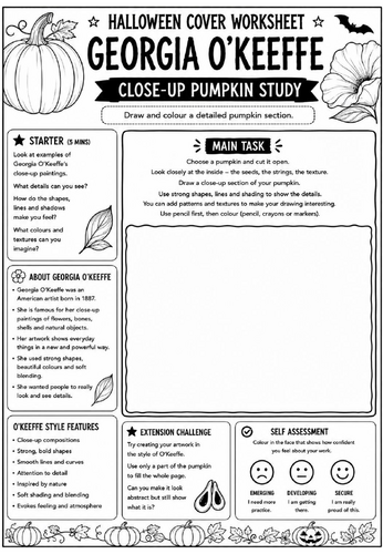 Halloween Cover Worksheet – Georgia O'Keeffe Close-Up Pumpkin Study