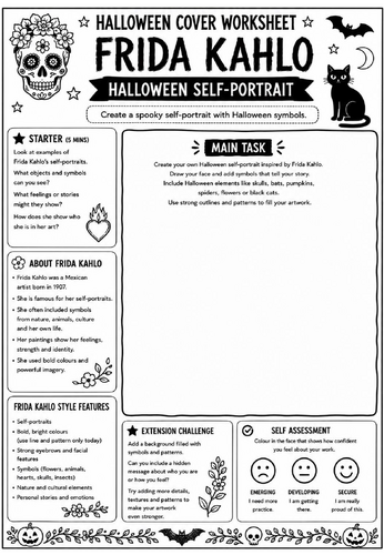 Halloween Cover Worksheet – Frida Kahlo Halloween Self-Portrait