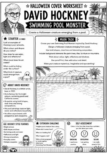 Halloween Cover Worksheet – David Hockney Swimming Pool Monster