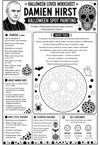 Halloween Cover Worksheet – Damien Hirst Halloween Spot Painting