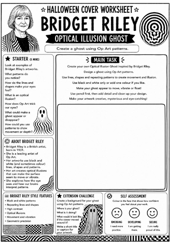 Halloween Cover Worksheet – Bridget Riley Optical Illusion Ghost