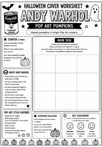 Halloween Cover Worksheet – Andy Warhol Pop Art Pumpkins