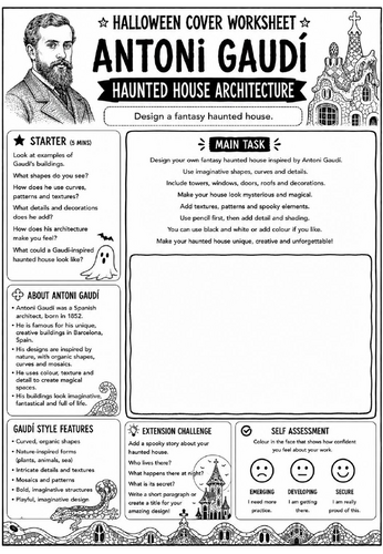 Halloween Cover Worksheet – Antoni Gaudí Haunted House Architecture