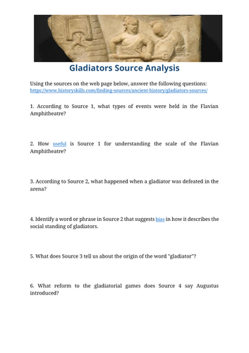 Ancient Roman Gladiators Source Analysis Worksheet