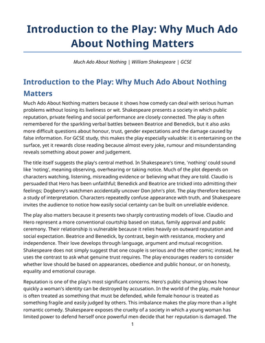 Much Ado About Nothing - William Shakespeare – Why Much Ado About Nothing Matters