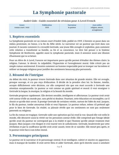 La Symphonie pastorale - André Gide – Essential Revision Guide