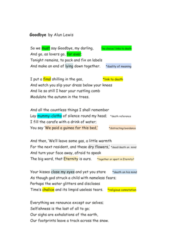 "Goodbye" by Alun Lewis: A LEVEL ENGLISH LITERATURE poetry analysis