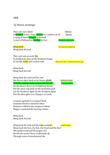 "Ark" by Simon Armitage: GCSE ENGLISH LITETARATURE poetry analysis