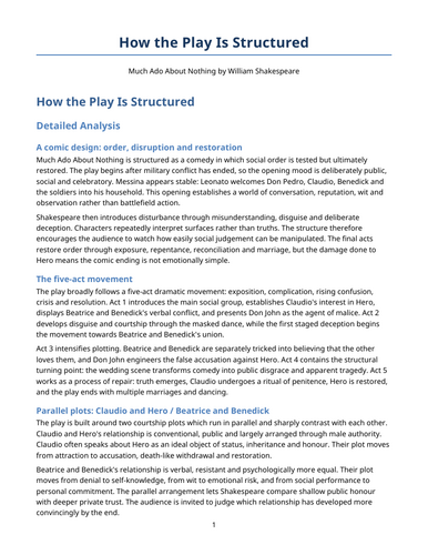 Much Ado About Nothing - William Shakespeare – How the Play Is Structured