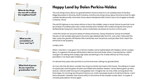 'Happy Land' Unseen Fiction Extact GCSE