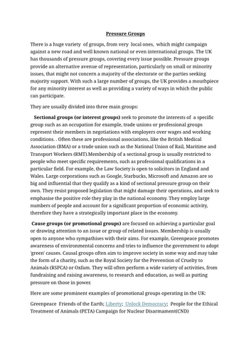 AQA Politics - UK Pressure groups