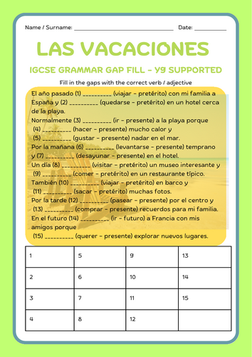 Y9 IGCSE grammar questions