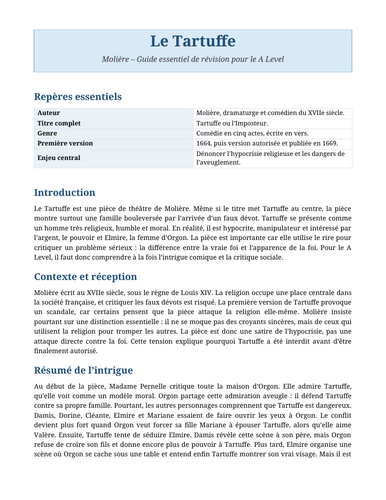 Le Tartuffe - Molière – Essential Revision Guide
