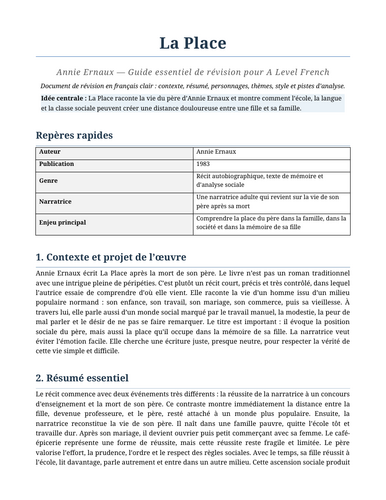 La Place - Annie Ernaux – Essential Revision Guide