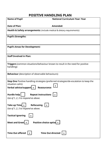 Positive Handling Plan Template