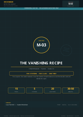 Math Whodunnit Escape Room | Grades 3-5 | Vanishing Recipe | 5-Station Mystery