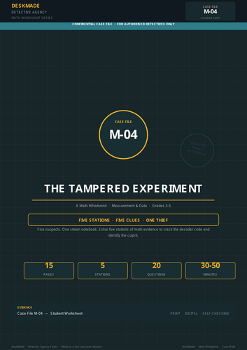 Math Whodunnit Escape Room | Grades 3-5 | Tampered Experiment | 5 Stations