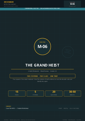 Math Whodunnit Escape Room | Grades 3-5 | The Grand Heist | 5-Station Mystery