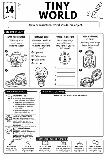 Drawing Challenge: Tiny World | KS3 Art Cover Lesson Worksheet