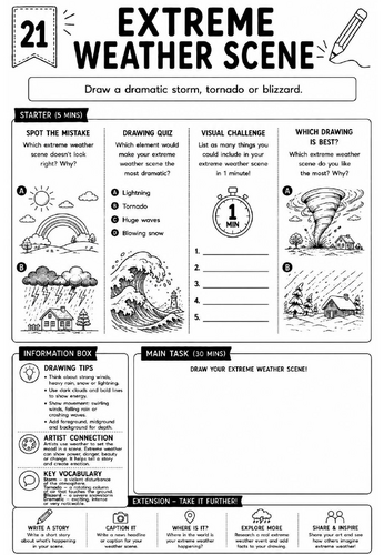 Drawing Challenge: Extreme Weather Scene | KS3 Art Cover Lesson Worksheet