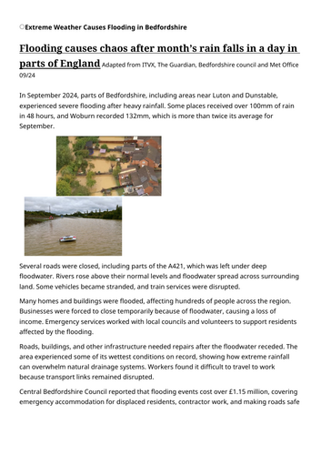 KS3 Extreme Weather in the News UK Bedfordshire Flooding 2024