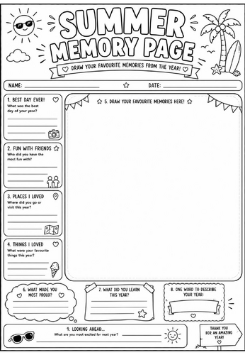 Summer Memory Page | End of Term Art Activity | KS2 KS3 KS4 Cover Lesson