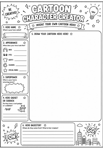 Cartoon Character Creator | End of Term Art Activity | KS2 KS3 KS4 Cover Lesson