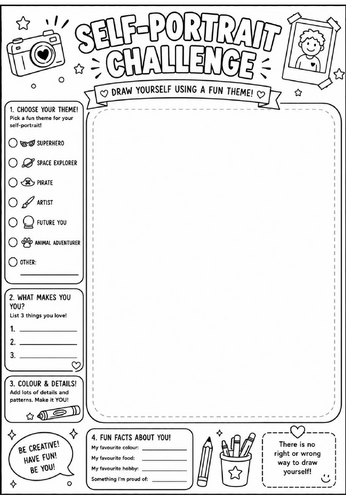 Self-Portrait Challenge | End of Term Art Activity | KS2 KS3 KS4 Cover Lesson
