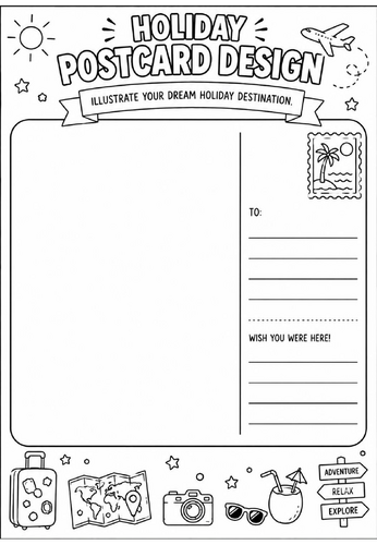 Holiday Postcard Design | End of Term Art Activity | KS2 KS3 KS4 Cover Lesson