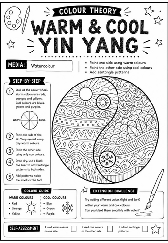Colour Theory Worksheet – Warm & Cool Yin Yang Art Activity | Watercolour Colour Theory Lesson