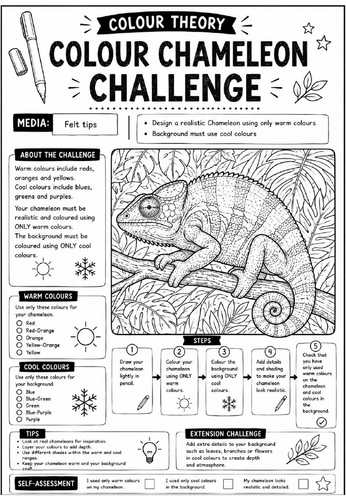 Colour Theory Worksheet – Colour Chameleon Challenge | Warm & Cool Colours Art Activity