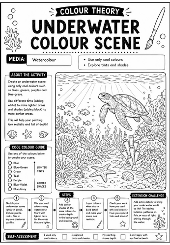 Colour Theory Worksheet – Underwater Colour Scene | Cool Colours, Tints & Shades Watercolour Activit