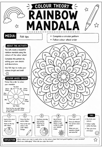 Colour Theory Worksheet – Rainbow Mandala Activity | Colour Wheel & Pattern Art Lesson