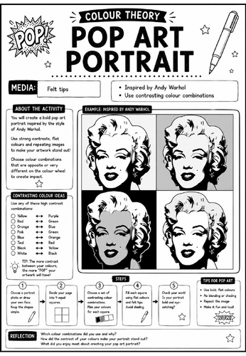 Colour Theory Worksheet – Pop Art Portrait | Andy Warhol Inspired Colour Theory Art Lesson