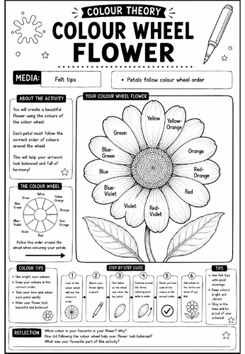 Colour Theory Worksheet – Colour Wheel Flower | Colour Wheel & Colour Harmony Art Activity