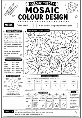 Colour Theory Worksheet – Mosaic Colour Design | Complementary Colours Colour Theory Art Activity