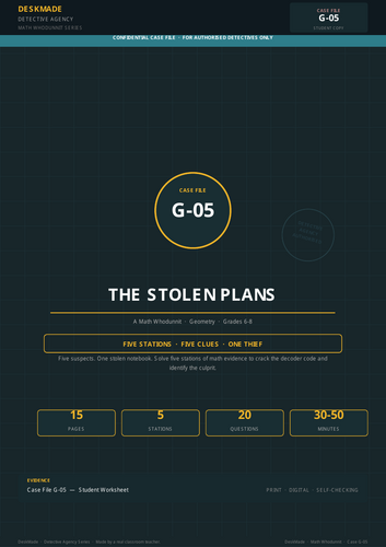Math Whodunnit Escape Room | Grades 6-8 | Stolen Plans | Geometry