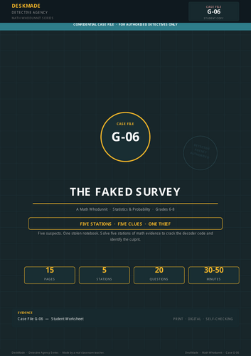 Math Whodunnit Escape Room | Grades 6-8 | Faked Survey | Statistics