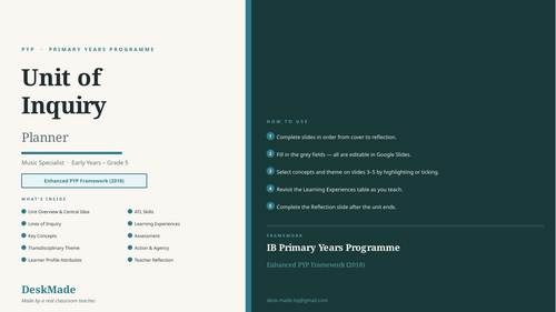PYP Music Unit of Inquiry Planner | IB PYP | Editable | EY–Grade 5