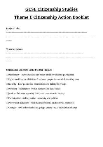Theme E planning booklet