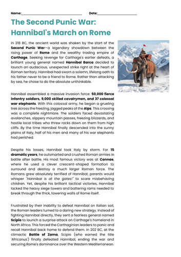 Comprehension about Hannibal's Invasion of Italy