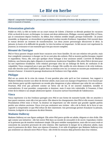 Le Blé en herbe - Colette – Essential Revision Guide