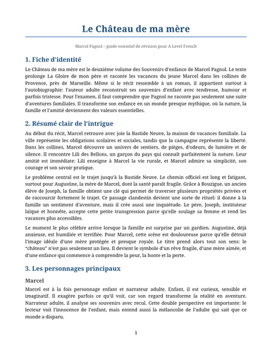 Le Château de ma mère - Marcel Pagnol – Essential Revision Guide