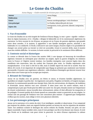 Le Gone du Chaâba - Azouz Begag – Essential Revision Guide