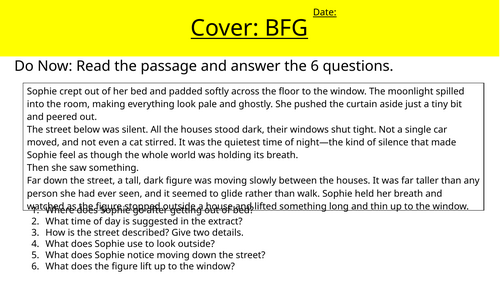 Creative Writing Cover lesson BFG Roald Dahl